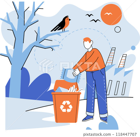 Waste recycling. Vector illustration. An eco-friendly city prioritizes recycling and embraces sustainable waste practices Cleaning up our environment through recycling is step towards healthier planet 118447707