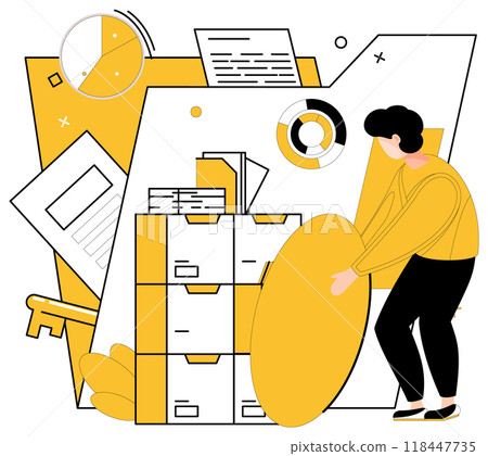 Data analytics vector illustration. Data analytics is digital detective, revealing insights in vast information landscape In realm finance, analytics is compass guiding decisions in data sea 118447735