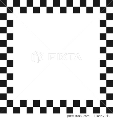Checkered rectangle frame. Square race checker flag pattern. Checkerboard geometric pattern. Black and white rally chess square pattern. Finish race frame. Vector illustration on white background Checkered rectangle frame. Square race checker flag pattern. Checkerboard geometric pattern. Black and white rally chess square pattern. Finish race frame. Vector illustration on white background 118447910