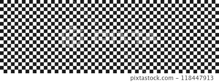 Race checker flag seamless pattern. Black and white rally texture. Checkerboard finish f1 design pattern. Squared grid. Vector Illustration on white background 118447913