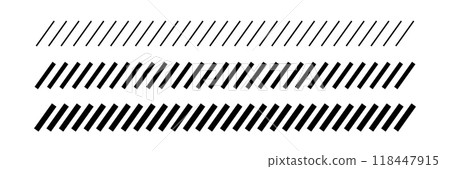 Slash line border. Diagonal parallel lines divider strip. Tilt strip geometric abstract border. Slash divider. Vector illustration isolated on white background 118447915
