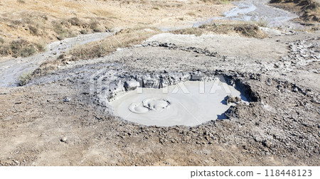 photo of a mud volcano eruption, landscape photography photo of a mud volcano eruption, landscape photography 118448123