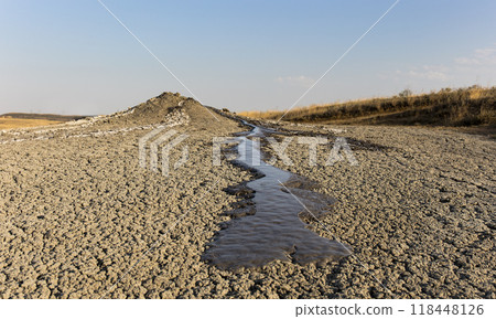 photo of a mud volcano eruption, landscape photography photo of a mud volcano eruption, landscape photography 118448126