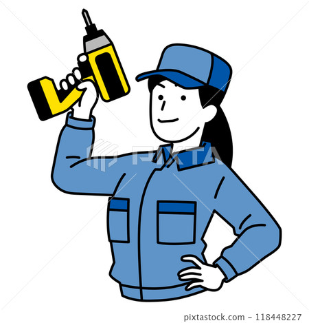 一名穿著工作服的婦女拿著衝擊起子 118448227