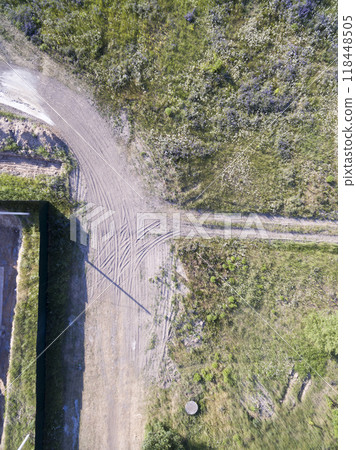 country road, view from above, aerial view country road, view from above, aerial view 118448505