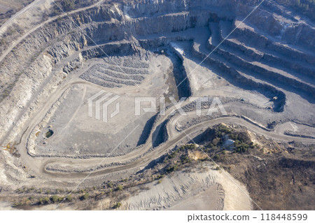 aerial View of abandoned industry quarry aerial View of abandoned industry quarry 118448599