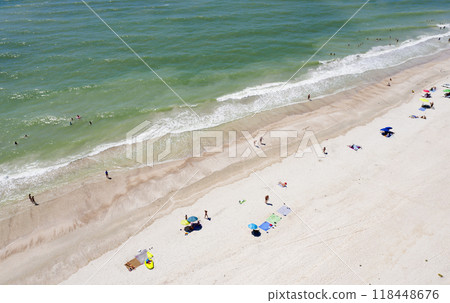 sandy beach on the seashore, view from above 118448676