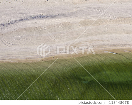 sandy beach on the seashore, view from above 118448678