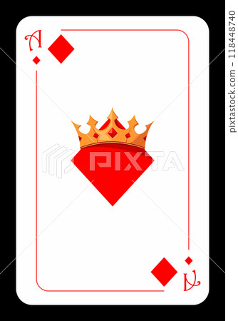 Ace of diamonds. Strict simple design of playing cards with the image of a crown in cartoon style 118448740