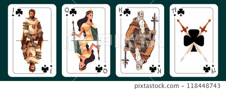 Jack of clubs, queen of clubs, king of clubs, ace of clubs. Playing cards design 118448743