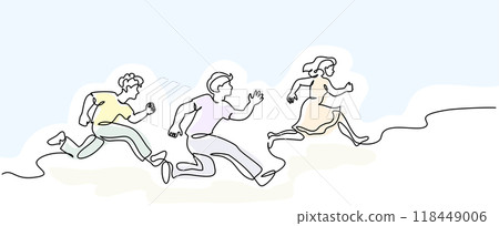 Group of people running fast to success in competition. Continuous one line drawing. Group of people running fast to success in competition. Continuous one line drawing. 118449006