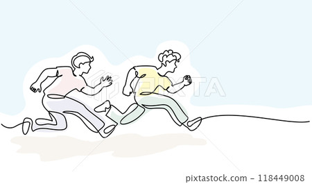 Two boys run and hurry. People in Stress Work Situation Two boys run and hurry. People in Stress Work Situation 118449008