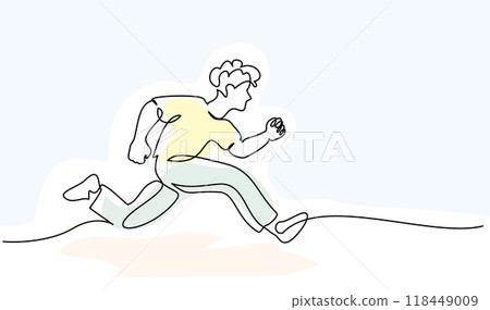 Boy or man running, hurrying and rushing forward to aims and aspirations to succeed. Boy or man running, hurrying and rushing forward to aims and aspirations to succeed. 118449009