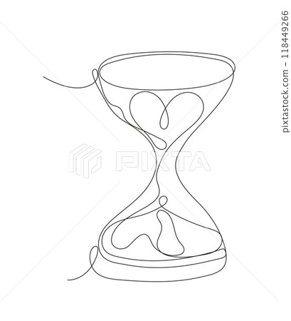 continuous line illustration of an hourglass with a heart inside. This minimalist design represents the passage of time intertwined with love continuous line illustration of an hourglass with a heart inside. This minimalist design represents the passage of time intertwined with love 118449266