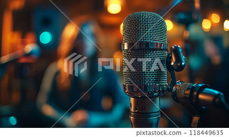 Vintage Microphone in Dimly Lit Studio Vintage Microphone in Dimly Lit Studio 118449635
