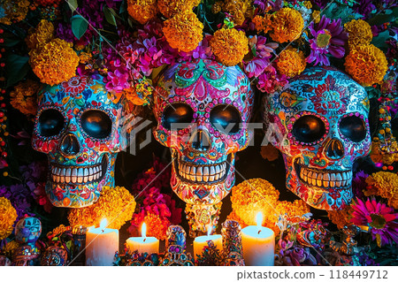 Day of the Dead Skull Display 118449712