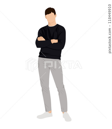 Vector illustration of a man in a black sweater and light gray pants. Vector illustration of a man in a black sweater and light gray pants. 118449910