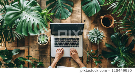 Laptop amidst Lush Greenery 118449950