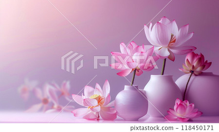 Serene Lotus Blossoms in Vases Serene Lotus Blossoms in Vases 118450171