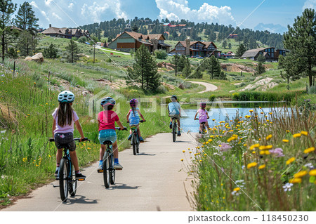 Family Bike Ride on a Sunny Path 118450230