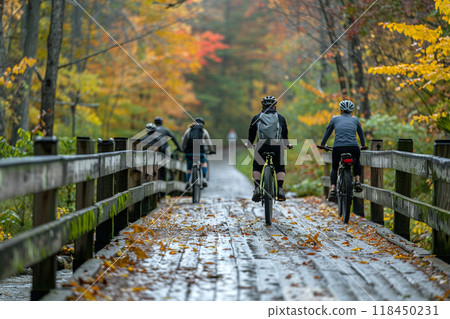 Autumn Cycling on a Forest Trail 118450231