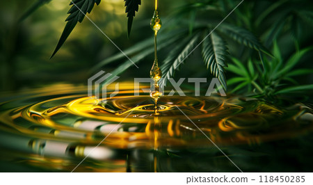 Cannabis Oil Essence with Water Droplets 118450285
