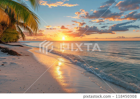 Tropical Sunset on Serene Beach Tropical Sunset on Serene Beach 118450308