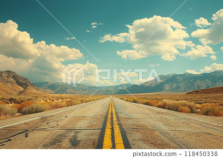 Desert Road Stretching Towards Mountains 118450338