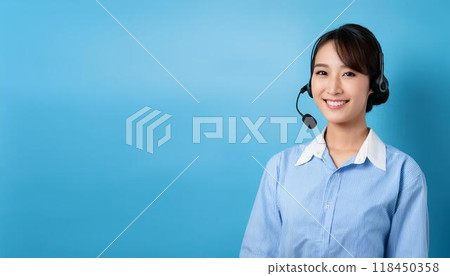 A woman in her twenties wearing a suit as an operator 118450358