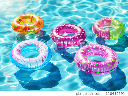 Colorful Pool Floats on Sparkling Water Colorful Pool Floats on Sparkling Water 118450391