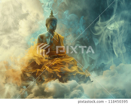 Serenity Amidst the Clouds: A Tranquil Buddha Serenity Amidst the Clouds: A Tranquil Buddha 118450395