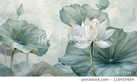 Tranquil Lotus Blossom and Leaves 118450484