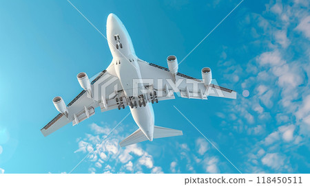 Airplane Soaring in the Blue Sky Airplane Soaring in the Blue Sky 118450511