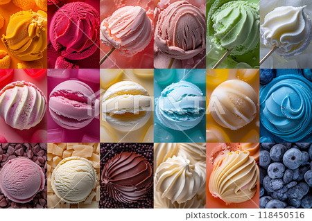 Assorted Ice Cream Scoops Collage 118450516