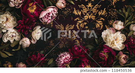 Luxurious Floral and Gold Pattern Wallpaper 118450536