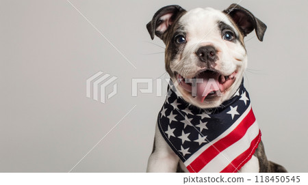 Happy Puppy in American Flag Bandana 118450545