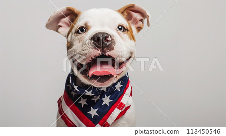 Happy Dog with American Flag Bandana 118450546