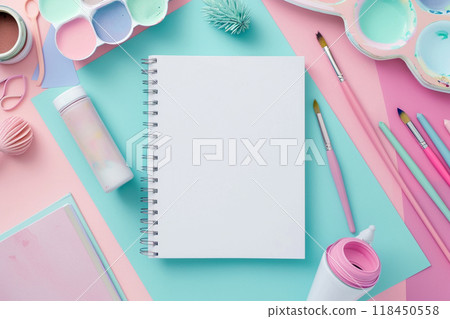 Creative Workspace with Art Supplies 118450558