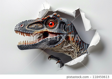 3D Dinosaur Bursting Through Wall 118450613