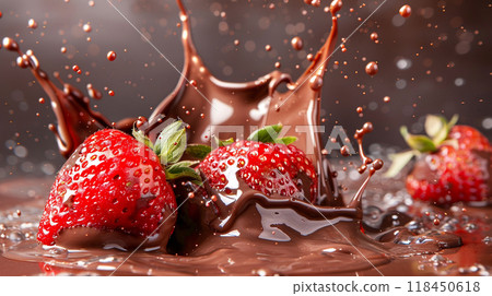 Splashing Chocolate Delight with Strawberries 118450618