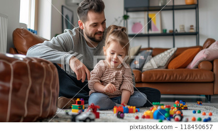 Father and Daughter Playing with Toys Father and Daughter Playing with Toys 118450657