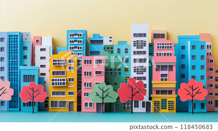 Colorful Paper Craft Cityscape 118450683
