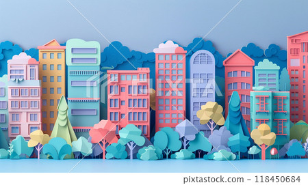Colorful Paper Art Style Cityscape Colorful Paper Art Style Cityscape 118450684