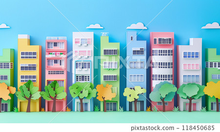 Colorful Paper Crafted Cityscape Colorful Paper Crafted Cityscape 118450685