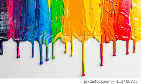 Colorful Paint Drips on White Background 118450713