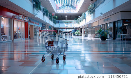 Empty Shopping Mall with Lone Cart 118450751