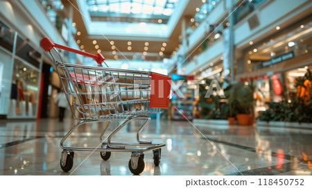 Empty Shopping Cart in Mall Corridor 118450752
