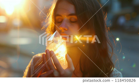Mystical Portrait of Woman Holding Crystal Mystical Portrait of Woman Holding Crystal 118450826