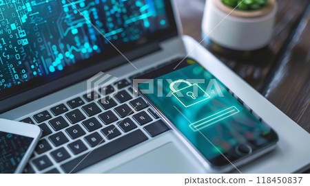 Cybersecurity Concept with Devices Cybersecurity Concept with Devices 118450837