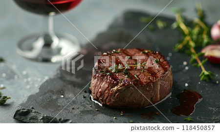 Gourmet Steak Dinner with Red Wine 118450857